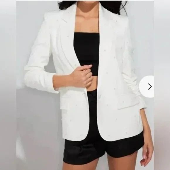Generation Love Nadia Pearl‎ Blazer Jacket Ruched Sleeves White Size XS NWT $395 - Picture 1 of 9